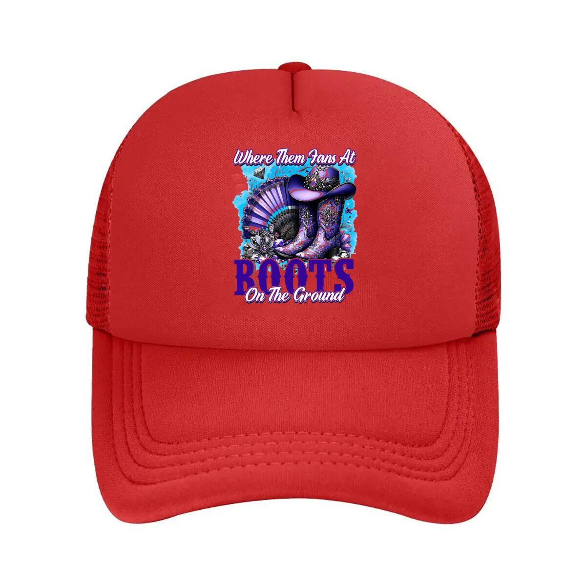 Western Purple Floral Rhinestone Cowboy Boots Mesh Baseball Cap Hip Hop Adjustable
