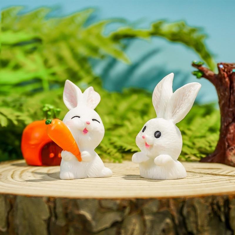 10Pcs Rabbit Garden Accessories DIY Landscape Ornaments for Easters Bunnies Decors Potted Plant Terrariums Miniatures