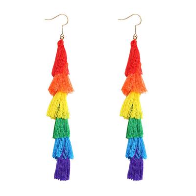 Bohemian Vacation Style Colorful Fringed Earrings Earrings, Pendants, Fringed Earrings, Seven Rainbow Retro Long Pe-009