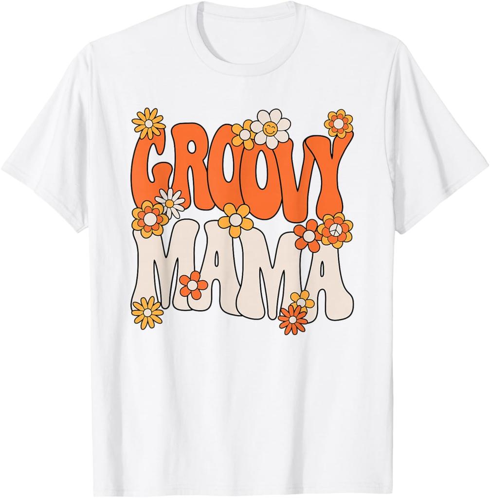 Groovy Mama Hippie 70s Retro Floral Print Cotton Graphic T-Shirt Casual Women Tee