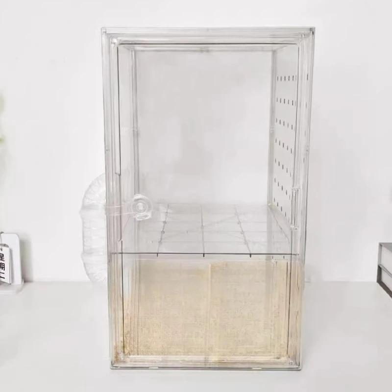 Acrylic Hamster Cage, Transparent Small Animal Habitat with Burrow, Chew Proof Enclosure for Dwarf, Observation House for Gerbil