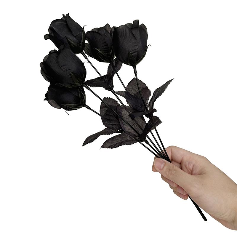 1 Stück Realistische Seiden-Schwarze Rosen Fotografie Hintergrund Blumen Gothic Heimdeko Simulierte Schwarze Rose 36cm