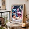 Starry Cloud Lilo, Stitch & Angel New Pearl-Inlaid Frameless Art | Handmade Pearl Craft, Starry Moon Cloud Theme, for Cute Dopamine Decor