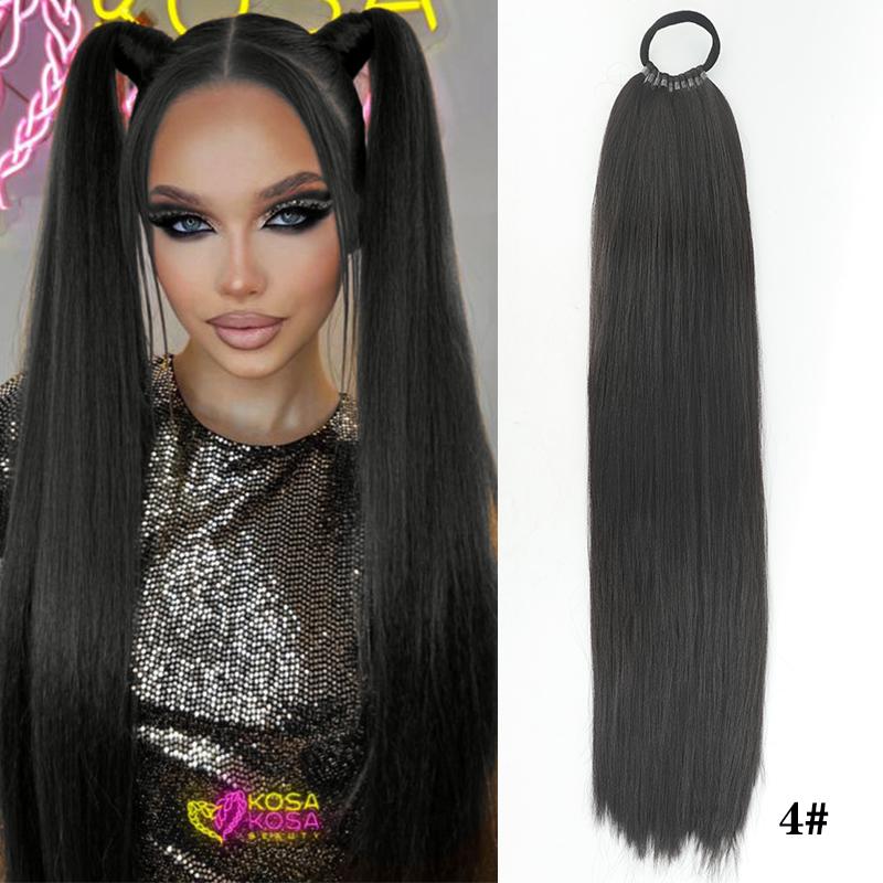 

24-дюймовый прямой синтетический хвостик Яки с эластичной резинкой-обручем, натуральный вид наращивания волос для женщин 60CM