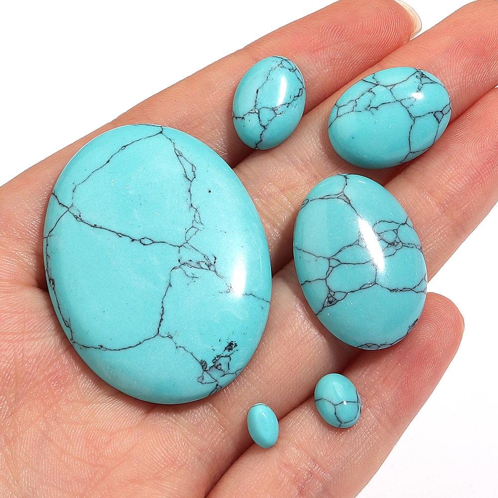 2-10 pezzi Cabochon di Turchese Blu Naturale Cabochon Ovale con Fondo Piatto Perline Sfuse Per la Realizzazione di Gioielli Anello Fai da Te Accessori per Collana