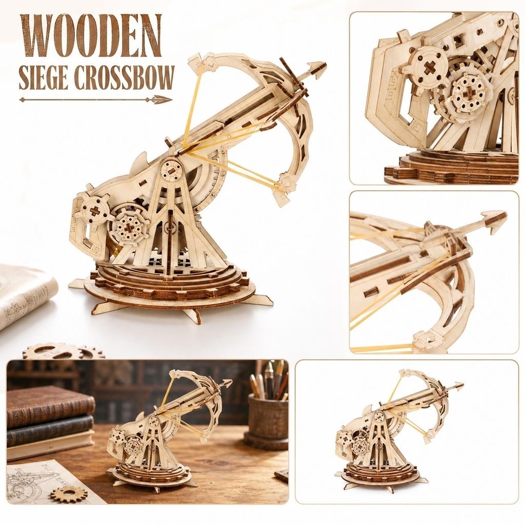3D Wooden Mechanical Model Kit Ballista Catapult Assembly Toy Handcrafted Puzzle Educational STEM Construction Set for Adults and Teens