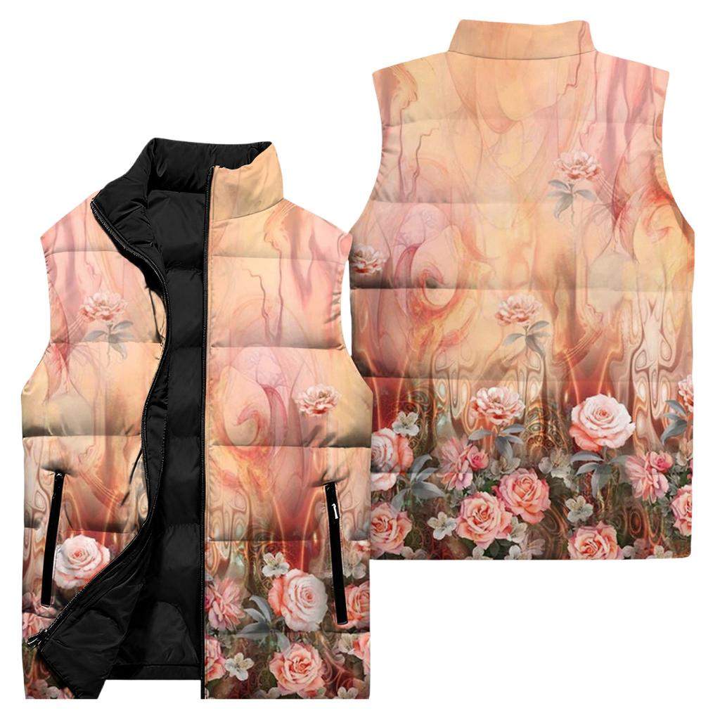 Ladies' Casual And Fashionable Sleeveless Vest Floral Pattern Printed Cotton Jacket