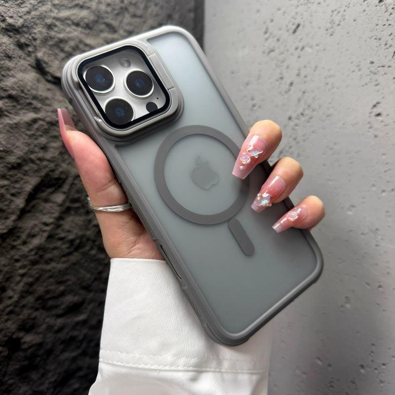 Fashion Bracket Stand Magnetic Phone Case for iPhone 16 15 14 Plus 13 12 16 Pro Max With Lens Protection Cover for Magsafe Cover