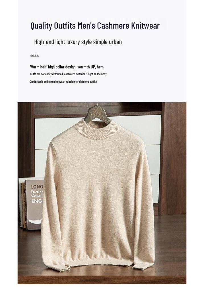 Men's Autumn-Winter Cashmere Half-High Neck Business Pullover Sweater