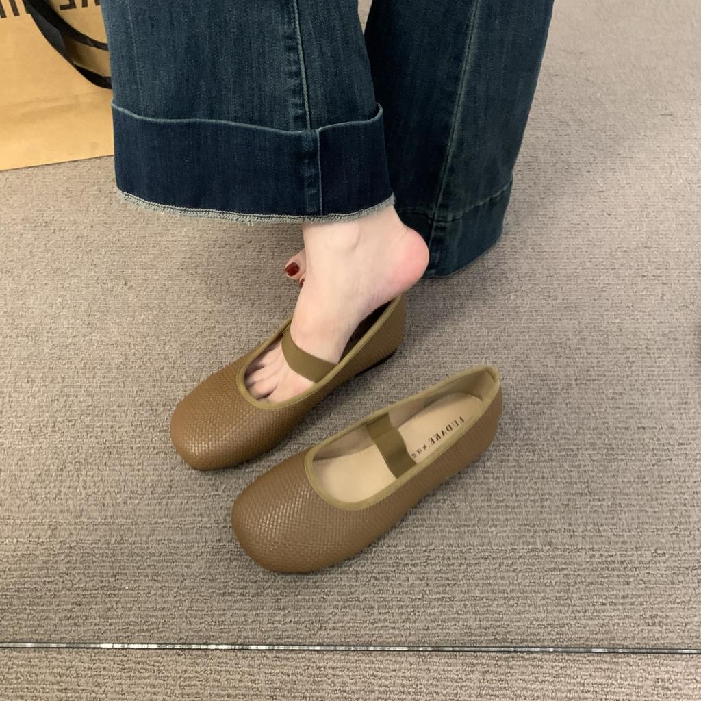 Fashion Shallow Mouth Knitting Flats Soft Shoes Woman 2025 Female Footwear Round Toe New Dress Grandma Retro Mary Janes Grandma Shoes Fe