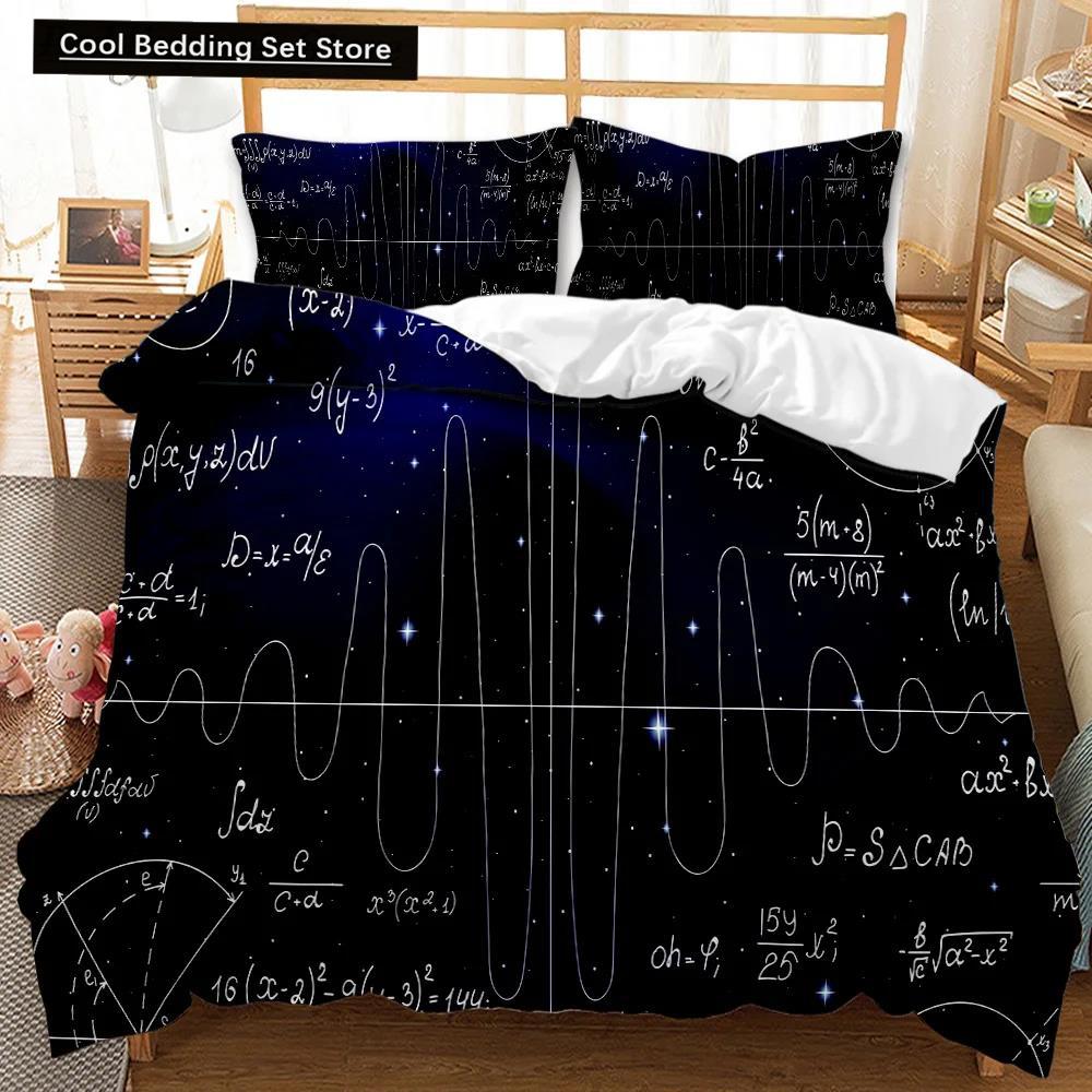 Mathe Bettbezug Set Queen Size Mathematik Formel Druck Bettwäsche Set für Kinder Jungen Mädchen Pädagogische Polyester Bettdeckenbezug