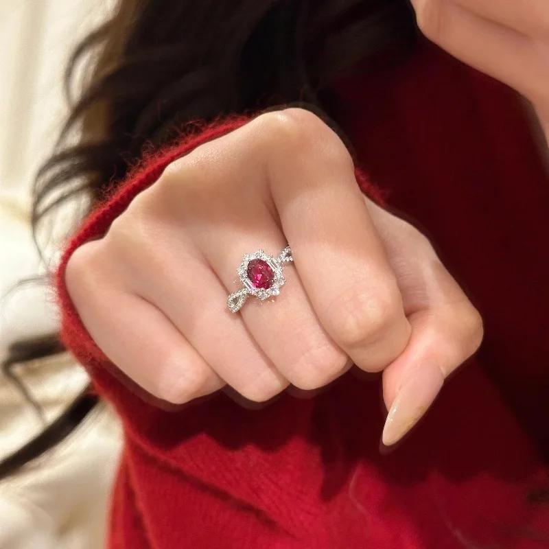 Vintage vintage Court style luxury ruby engagement ring inlaid Zircon simple red rings for women fine Zircon gift