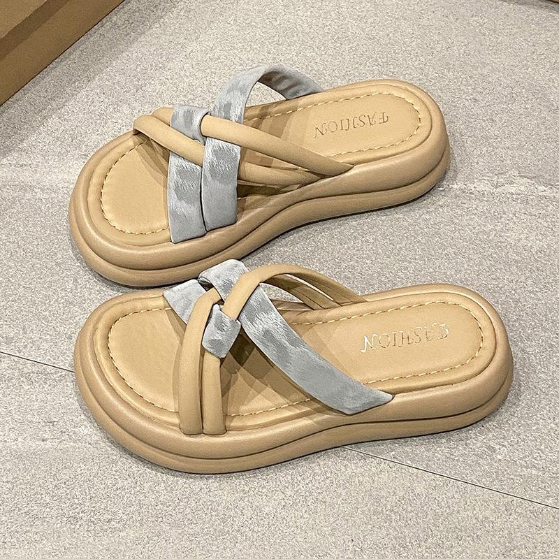 

Printed country trendy thick-soled cross one-word cool slippers women s 2025 summer new muffin casual beach shoes 40 светло-синий