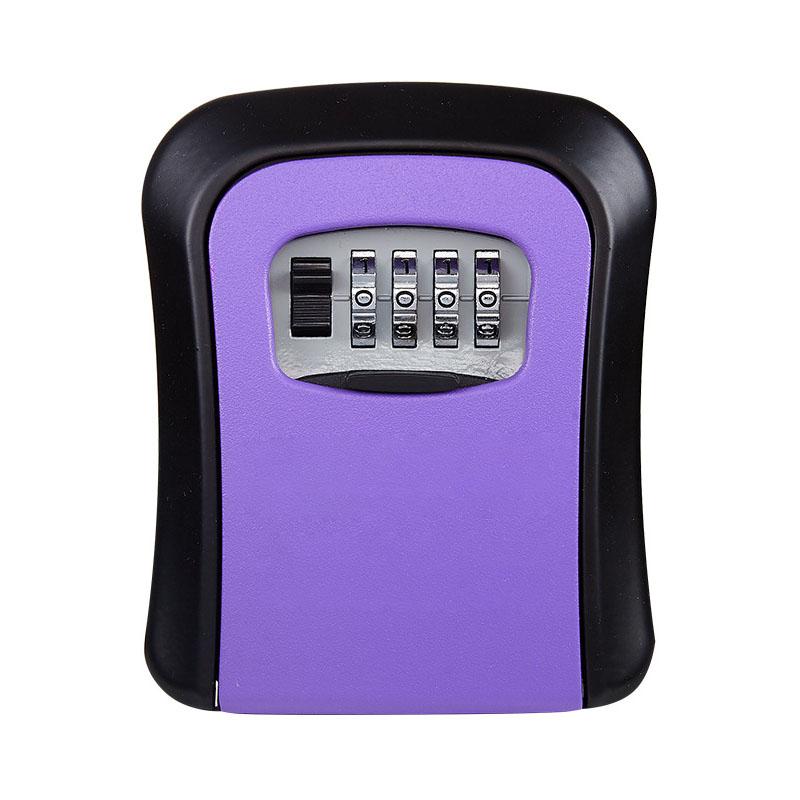 Key Box Wall Mounted 4 Digit Aluminium Alloy Simple Safe Key Lock Box for Site Apartment Factory Purple