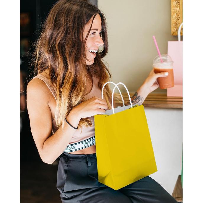 Qiqee 24PCS Medium Gift Bag with Handles Bulk 11"x5"x8" Gift Bags Bright Yellow Bags Multiple Uses (Medium Size)