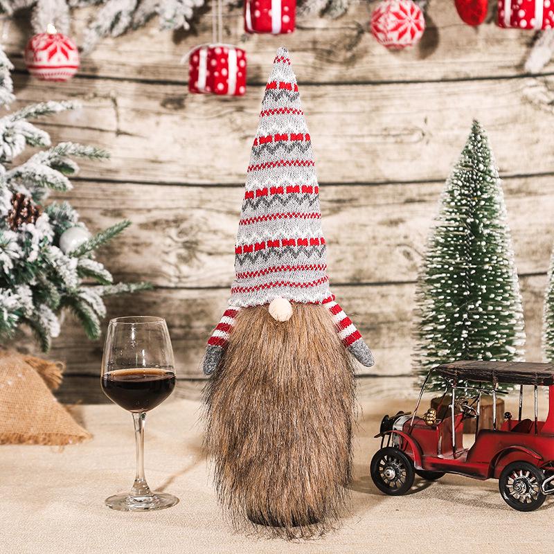 Festive Knitted Wool Santa Wine Bottle Cover with Long Beard - European & American Style Holiday Decor