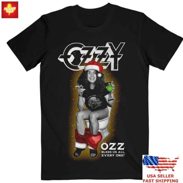 

100% хлопок ТОПЫ УНИСЕКС ФУТБОЛКИ МУЖСКИЕ ЖЕНСКИЕ Новый Рождественский свитер 2025 OZZY OSBOURNE Ozz Благослови Нас Всех Футболка XL чёрный