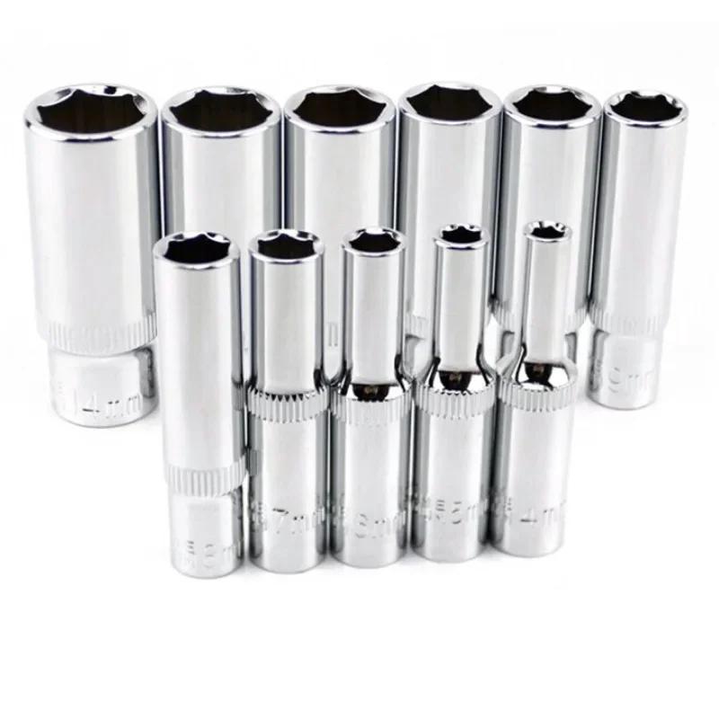 11pcs 4 Mm To 14 Mm Professional Grade Metric Long Chrome Socket Set 1/4-Inch Drive 6-Point Deep Socket