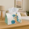 1pc Cute Seahorse Cartoon Print Tissue Box with Illustration Blue Cheerful Tissue Box Holder, Waterproof, Suitable for Bathroom, Living Room, Bedroom,