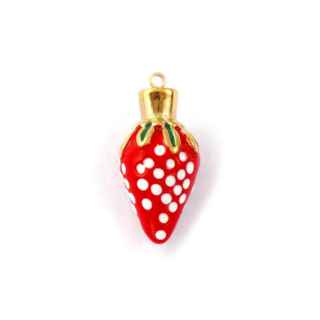 1Piece 304 Stainless Steel Charms 18K Gold Plated Enamel Strawberry Acorn Snail Mushroom Pendant For DIY Necklace Jewelry Making