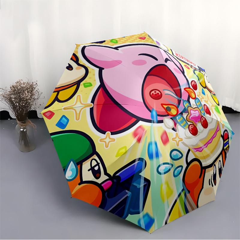 1 STUKS Kirby Feest Automatisch Open/Sluit Klapbare Draagbare Paraplu met 8 Ribbenstructuur voor Vrouwen/Mannen, Gebruik het hele jaar door   0901158