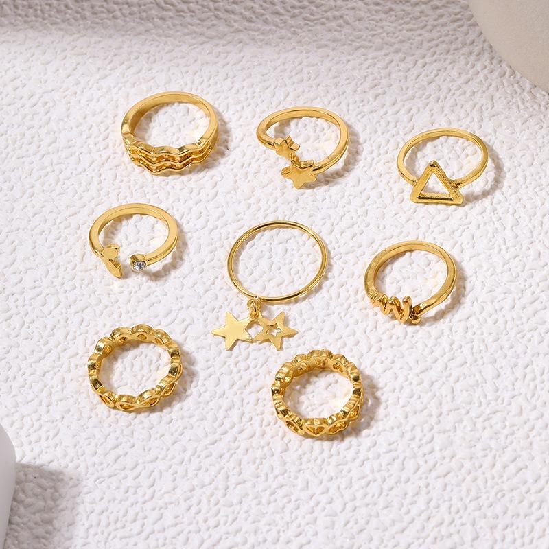 Jewelry Alloy Love Ring Set Diamond Fish Tail Ring Personalized Star Stacked Ring