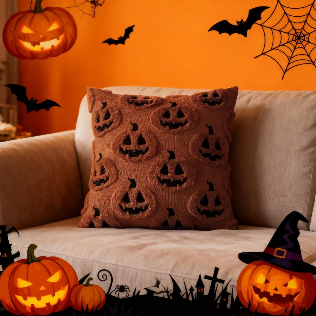 2Pcs Halloween Funny Face Pumpkin Pillow Covers Soft Throw Pillow Covers Plush Couch Cushion Case Home Decorations Holiday Gifts