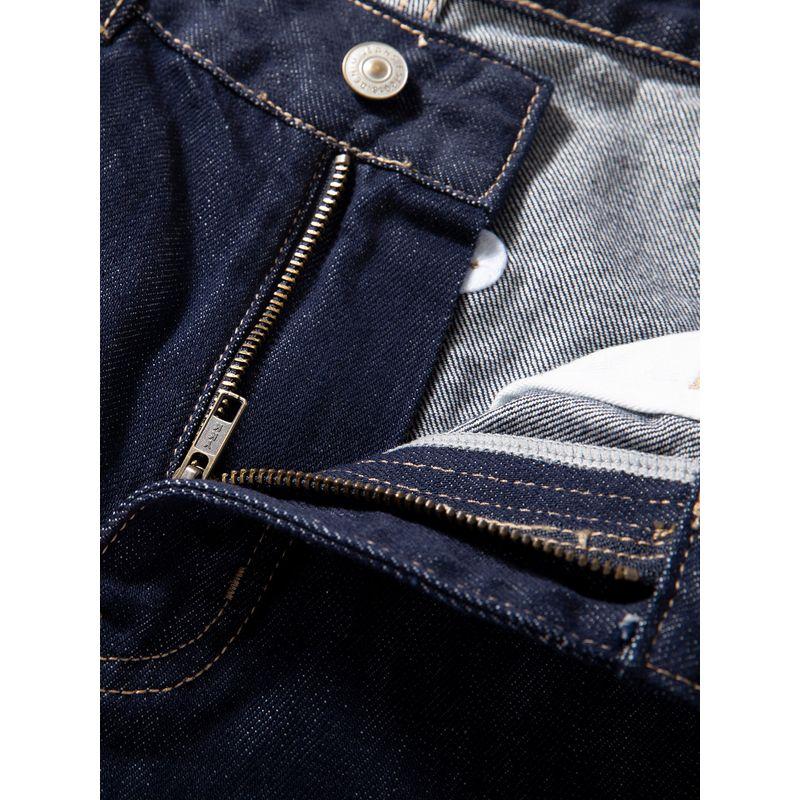 Men's Autumn Pants with Heavy Texture, Loose Fit, Dad-Style, American Retro Design with Visible Stitching, Dark Blue Straight-Leg Jeans