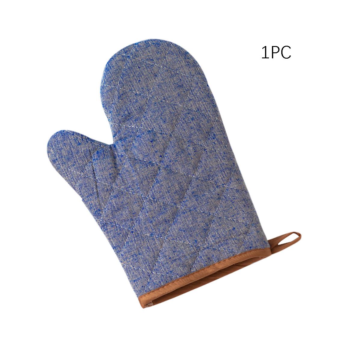 Household Kitchen Thickened Oven Gloves Quilted Plaid Thermal Insulation Gloves High Temperature Baking Cotton and Linen Microwave Oven Gloves