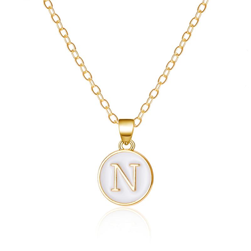 A-Z 26 Letters Necklace For Women Exquisite Initials Name Round Enamel Pendant Clavicle Chain Choker Necklaces Jewelry
