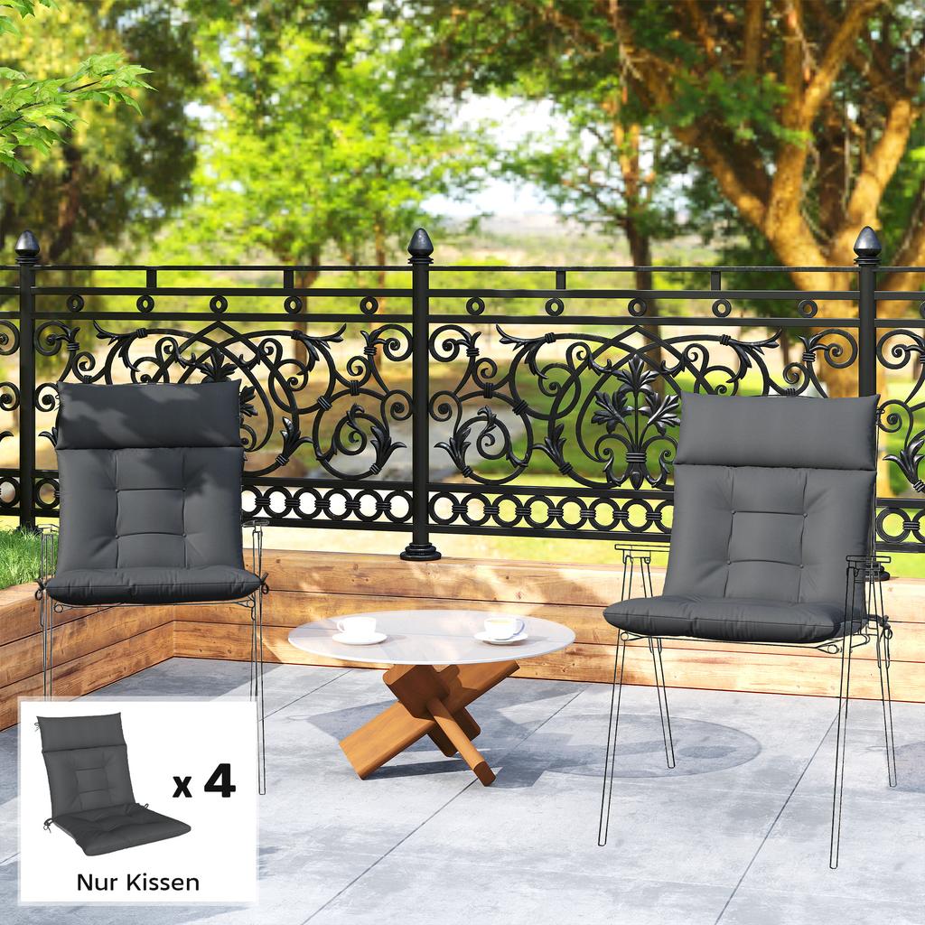 Set of 4 Seat Cushions Water-Repellent Non-Slip Chair Cushions with Ties, Indoor Outdoor 111.5 x 53 x 8 cm Dark Grey