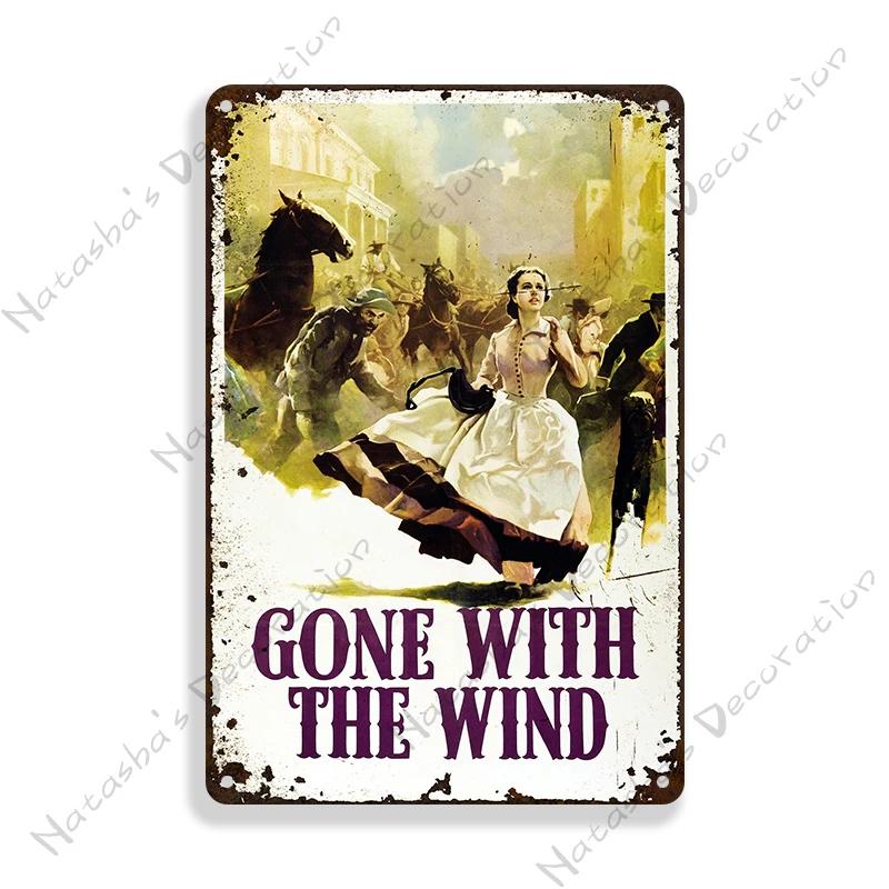Gone With The Wind Metal Sign Classic Movie Metal Poster Man Cave Garage Vintage Metal Plate Rusty Metal Plaque Industrial Decor
