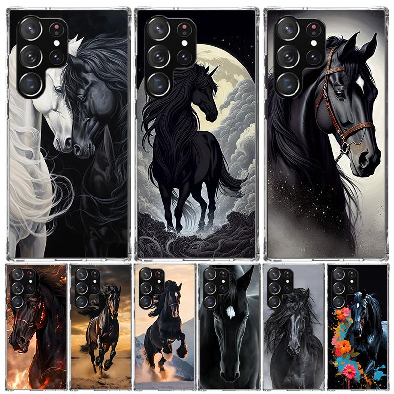Animal Black Horse Case Phone Cover for Samsung Galaxy S24 S25 Ultra S23 Plus S22 + S21 S20 FE S10 S25 Edge Trend Fundas