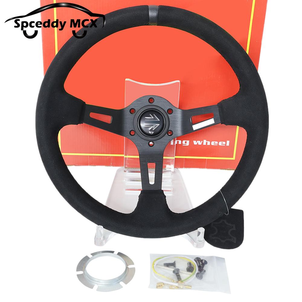 13.5inch 335mm Racing Steering Wheel Suede Deep Dish Car Sports