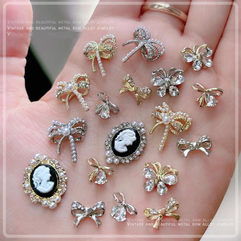 3pcs Nail Art Charms Bows Nail Rhinestones Charms Bowknot Crystal Nail Gems Nail Art Decorations for Acrylic Nails