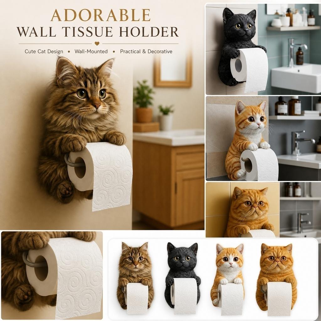 Creative Resin Cat Toilet Paper Holder Wall Mounted Tissue Roll Dispenser Decorative Bathroom Accessory Functional and Durable Design