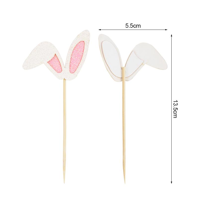 12pcs Easter Bunny Ears Cupcake Toppers Happy Easter Cute Rabbit Cake Topper Food Picks Kids Birthday Party Decoration Supplies