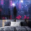 Cyberpunk Nattgata Stor Väggbonad Bakgrundstyg för Liveströmning Sovrum Studentrum Dekorativ Hängande