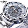 Winner Fashion Diamond Dial Men's Mechanical Watch Skeleton Watch Black Gold Retro Luminous Pointer PU Belt Mesh Belt Steel Belt