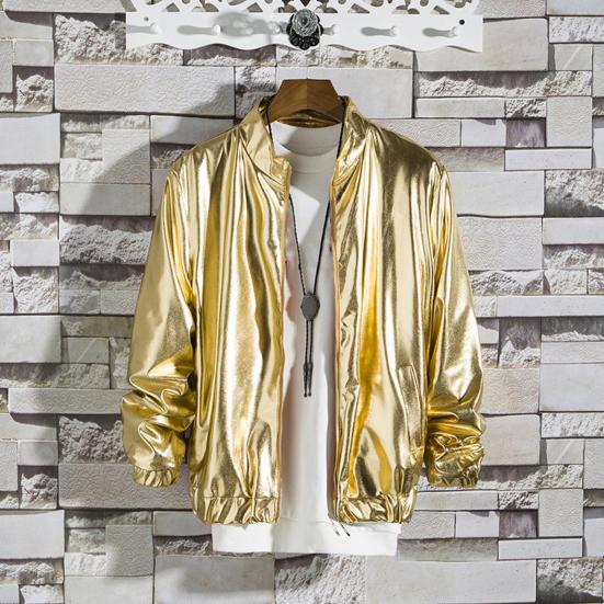 Men Jacket Zipper Closure Sparkling Long Sleeve Breathable Windproof Keep Warm Cotton Blend Autumn Shining Men Zip-up Jacket Streetwear for Daily Wear