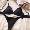 European and American French Satin Triangle Cup Bra and T-Pants Set - Sexy, Wireless, Comfortable