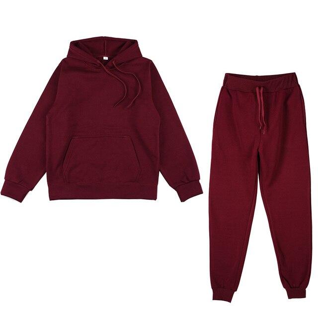 Erkek Kadın Düz Renk Kapşonlu Set Uzun Kollu Kapşonlu Kazak ve Pantolon Koşu Seti Rahat Kış Sıcak Hoodies Eşofman Spor