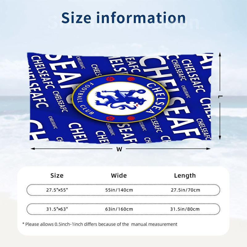 Chelsea FC Beach Towel Soft Microfiber Summer Towel Quick Dry Absorbent Towel for Beach Swimming Pool Travel
