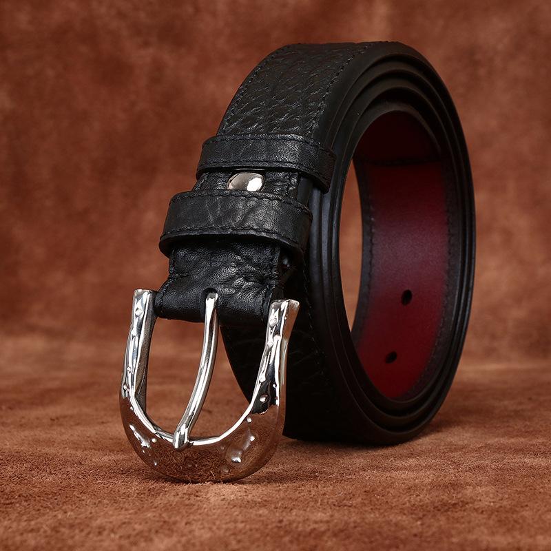 High-End Light Luxury Double-Sided Usable Bison Leather Pattern Belt Men'S Genuine Leather First Layer Cowhide Stainless Steel Men'S Business Belt