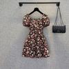 2023 Plus Size French Floral Puff Sleeve Dress: Slimming, Square Neck Summer Style
