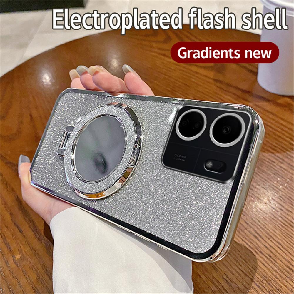 Gradient Glitter Mirror Ring Stand Phone Case For Xiaomi Redmi A3 13C 12 12C 10 10C 10A 9 9C 9A A1 Plus Soft Silicone Back Cover