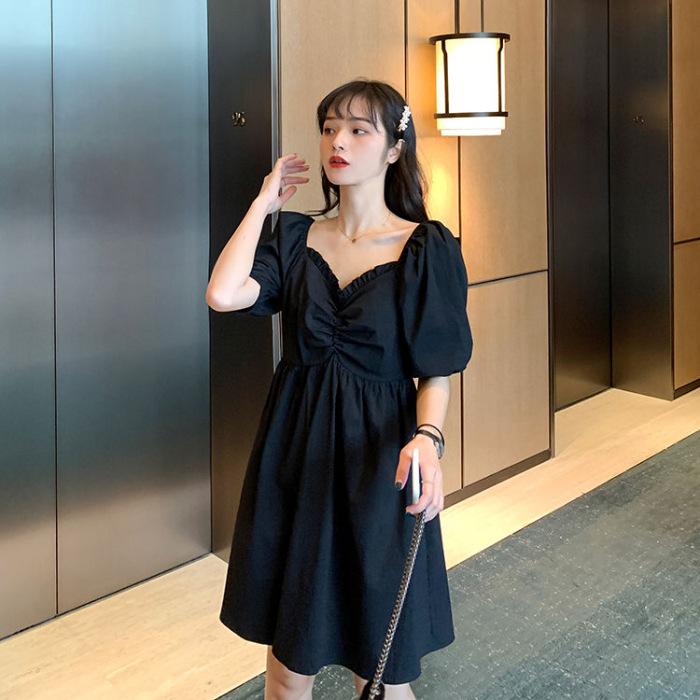 Summer Korean version 2026 waist and thin temperament versatile pleated super fire bubble short-sleeved dress women s skirt S