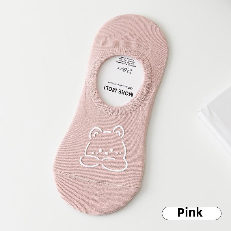 

Носки-лодочки с рисунком медвежонка, женские тонкие нескользящие силиконовые носки с невидимой пяткой, женские летние простые короткие носки с неглубоким носком one size розовый