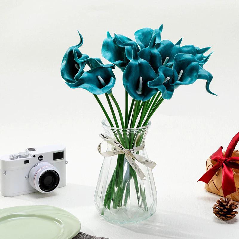 

5/10Pcs White Calla Lily Artificial Flowers Bouquet Fake Flower Decorations for Home Room Wedding Bridal Vase Ornament 5PCS светло-синий