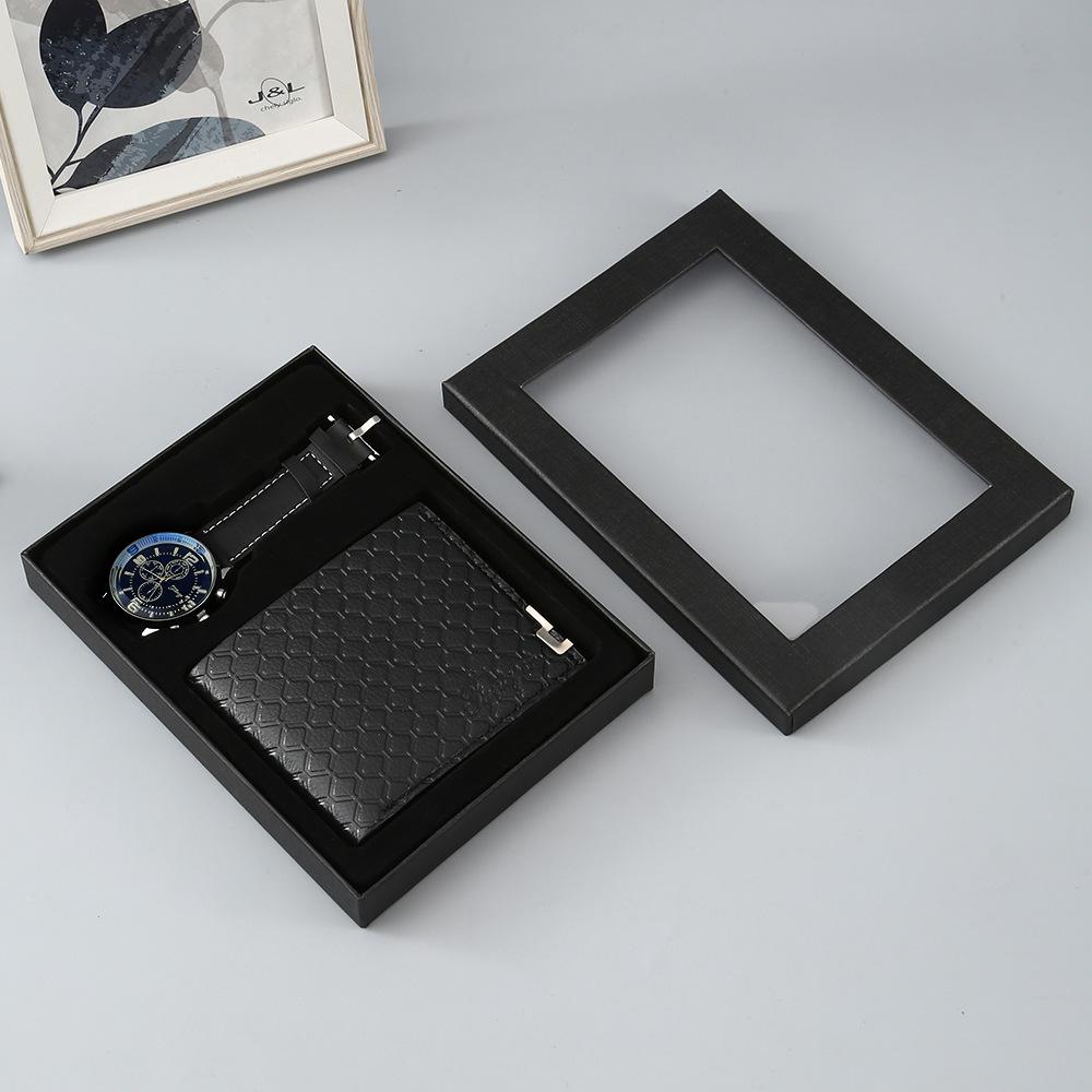Set de Regalo para Hombre, Cartera + Reloj + Caja para Cinturón, Regalo de San Valentín Día del Padre para Novio Amigo